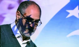 Andoni Zubizarreta, qui va quitter d'un commun accord son poste de directeur sportif de l'Olympique de Marseille, en conférence de presse le 18 janvier 2017 à Marseille