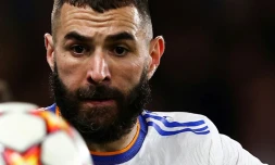 L'attaquant français du Real Madrid Karim Benzema lors du quart de finale aller de Ligue des champions contre Chelsea à Londres le 6 avril 2022