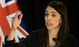 La PremiÚre ministre néo-zélandaise Jacinda Ardern donne une conférence de presse à Auckland (Nouvelle-Zélande) le 12 août 2020