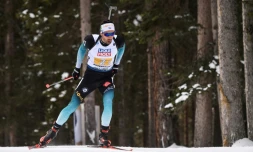 Martin Fourcade lors du relais mixte d'Anterselva, en Italie, le 13 février 2020