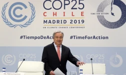 Antonio Guterres, le secrétaire général de l'ONU, en conférence de presse à la veille de l'ouverture de la COP25 à Madrid, le 1er décembre 2019