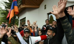 L'opposant Nikol Pachinian lors d'un rassemblement à Dilijan, le 28 avril 2018 en Arménie