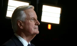 Le Premier ministre Michel Barnier le 3 octobre 2024 à Aubervilliers avant de passer dans l'émission "L'Evénement" sur France 2