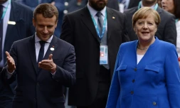 Le président Emmanuel Macron et la chancelière Angela Merkel lors du sommet G7 en Sicile, le 26 mai 2017