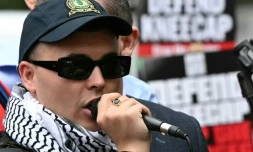 Le rappeur nord-irlandais du trio Kneecap, Liam O'Hanna, dit Mo Chara, devant le tribunal de Westminster à Londres le 20 août 2025