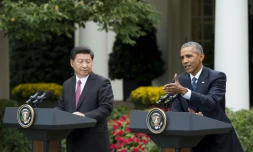 Le président américain Barack Obama et le président Xi Jinping lors d'une conférence de presse à la Maison blanche à Washington le 25 septembre 2015