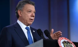 "La paix en Colombie est proche" a assuré le président Juan Manuel Santos lors d'une conférence de presse à Bogota, le 5 octobre 2016
