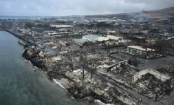 Vue aérienne de Lahaina aprÚs les incendies qui ont dévasté l'ßle de Maui à Hawaï, le 10 août 2023