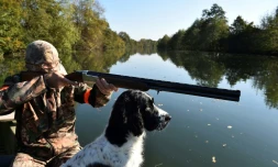 Un chasseur sur le Loir à Vaas dans la Sarthe, le 15 octobre 2017