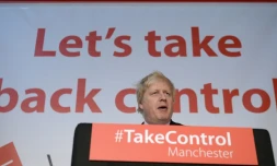 Boris Johnson lors de la campagne pour le Brexit, le 15 avril 2016 à Manchester