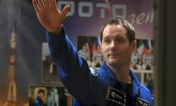 L'astronaute français Thomas Pesquet lors d'une conférence de presse au cosmodrome de Baïkonour, au Kazakhstan, le 16 novembre 2016