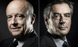 Montage de portraits d' Alain Juppé en date du  25 octobre 2016, et de François Fillon en date du 25 novembre 2016