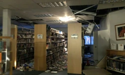 Des dégùts dans la bibliothÚque d'une université, le 30 novembre 2018à Anchorage aprÚs un séisme d'une magnitude évaluée à 7.0 en Alaska