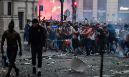 Incidents à Paris le 15 juillet 2018 près du Drugstore Publicis en marge des festivités célébrant la victoire de la France en finale du Mondial