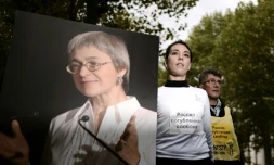 Anna Politkovskaïa, la journaliste russe assassinée, devenue un symbole de la lutte pour la liberté de la presse, le 6 octobre 2008 à Paris