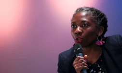 Daniele Obono lors d'un Meeting pour les droits des femmes, organisé par la France insoumise à Bobigny, le 7 mars 2019