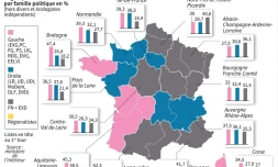 Carte montrant le potentiel de la gauche, de la droite et du FN avant le 2e tour