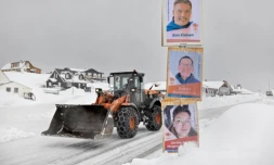Des affiches électorales à Nuuk, au Groenland, le 5 avril 2021