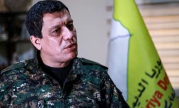 Mazloum Kobani, commandant en chef des Forces démocratiques syriennes lors d'un entretien exclusif avec l'AFP près de Hassaké dans le nord de la Syrie, le 24 janvier 2019
