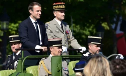 Le président Emmanuel Macron et le général Pierre de Villiers au défilé du 14 juillet 2017 sur les Champs-Elysées à Paris 