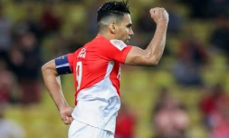 L'attaquant Radamel Falcao inscrit le second but pour Monaco contre Caen à Louis II, le 21 octobre 2017 
