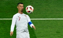 L'attaquant portugais Cristiano Ronaldo lors de la défaite face à l'Uruguay en 8e de finale du Mondial le 30 juin 2018 