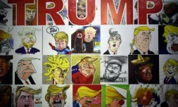 Le 17 octobre 2016, des dessins de Donald Trump sont exposés sur le mur des caricatures du musée des caricatures de Mexico