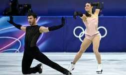 Les Français Laurence Fournier Beaudry et Guillaume Cizeron lors des Jeux olympiques d'hiver 2026 à Milan, le 6 février 2026