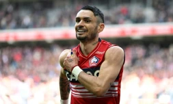 La joie de Rémy Cabella, auteur du deuxième but de Lille face à Montpellier, le 16 avril 2023 au stade Pierre-Mauroy