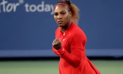 L'Américaine Serena Williams face à l'Australienne Daria Gavrilova au 1er tour du tournoi de Cincinnati, le 13 août 2018