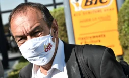 Le secrétaire général de la CGT Philippe Martinez à l'usine Bic de Montévrain le 14 septembre 2020