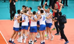 Les Serbes battent les Français 3-2 en demi finale de l'Euro de volley le 27 septembre 2019
