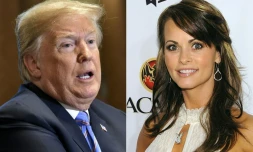 Montage photos du 20 juillet 2018, montrant le président américain Donald Trump et l'ancienne playmate Karen McDougal