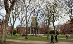 Le Harvard Yard du campus de l'Université Harvard à Cambridge, le 15 avril 2025 dans le Massachussetts