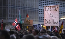 Une manifestation anti-réfugiés du mouvement islamophobe Pegida allemand - acronyme de "Patriotes européens contre l'islamisation de l'Occident" -, le 5 octobre 2015 à Dresde