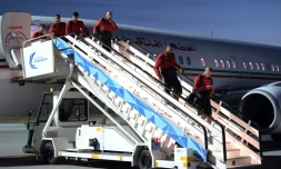 La délégation de l'équipe marocaine débarque à l'aéroport international de Voronej, le 10 juin 2018, pour la Coupe du monde russe