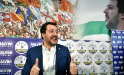 Le chef de la Ligue Matteo Salvini, lors d'une conférence de presse au siège du parti, le 5 mars 2018 à Milan
