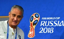 Le sélectionneur du Brésil Tite en conférence de presse à Moscou le 26 juin 2018 lors du Mondial