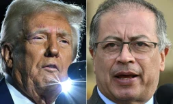 Donald Trump (à gauche) à Las Vegas, le 25 janvier 2025; et le président colombien Gustavo Petro (à droite), à Bogota, le 31 mai 2024
 Trump vowed on January 26, 2025, to hit Colombia with steep tariffs and other sanctions after his counterpart Gustavo Petro blocked deportation flights from the United States.
