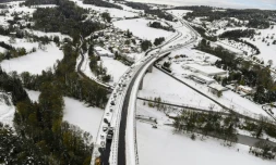 La RN 88 sous la neige près de Firminy dans la Loire le 30 octobre 2018