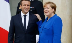Le président français Emmanuel Macron et la chancelière allemande Angela Merkel à l'Elysée le 13 juillet 2017 à Paris
