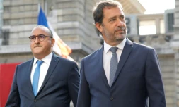 Le ministre de l'Intérieur Christophe Castaner (C) et le secrétaire d'Etat Laurent Nunez le 20 août 2019 à Paris