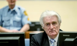 L'ancien chef politique des Serbes de Bosnie Radovan Karadzic, lors de son procès devant le TPIY à La Haye, aux Pays-Bas le 24 mars 2016