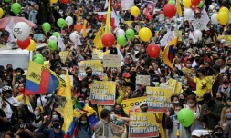 Manifestation contre un projet de réforme fiscale, le 28 avril 2021 à Bogota, en Colombie