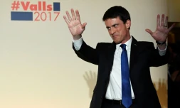 Manuel Valls lors de la proclamation des résultats de la primaire du PS, à Paris le 29 janvier 2017