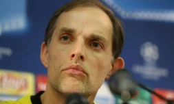 L'Allemand Thomas Tuchel, alors entraîneur de Dortmund, en conférence de presse, le 18 avril 2017 à Monaco