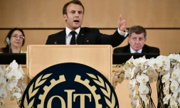 Emmanuel Macron prononce un discours devant l'Organisation internationale du travail à Genève, le 11 juin 2019
