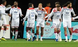 L'attaquant de Lyon Memphis Depay (c) auteur d'un doublé lors de la victoire 4-2 à Guingamp en 13e journée de L1