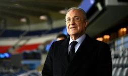 Le président du Real Madrid Florentino Perez, le 14 février 2022 au Parc des Princes à Paris, à la veille du quart de finale aller de la Ligue des Champions contre le Paris Saint-Germain