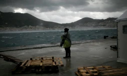 Une migrante regarde la mer sur l'Ăźle grecque de Samos, le 17 janvier 2016
